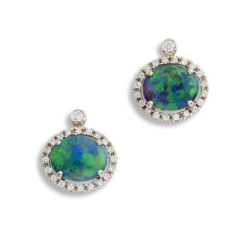 Pair Of 18ct White Gold, Diamond And Opal Earrings