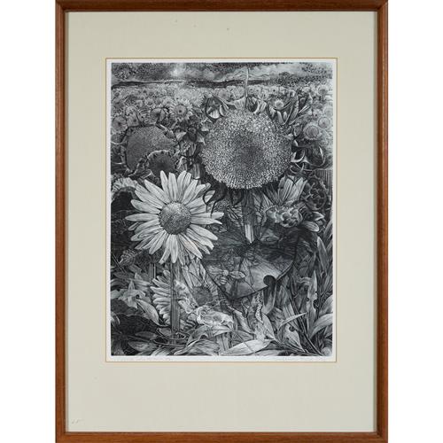 15 · GEORGE TUTE RWA (English, born 1933) Sunflower Field 1983 woodcut, ed. 37/75 40 x 30cm (61 x 45cm framed)