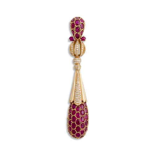 14ct Rose Gold, Diamond And Ruby Pendant