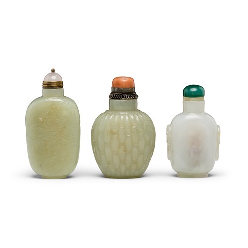 A Group Of Three Chinese Jade Snuff Bottle, Qing Dynasty (1644 - 1911)