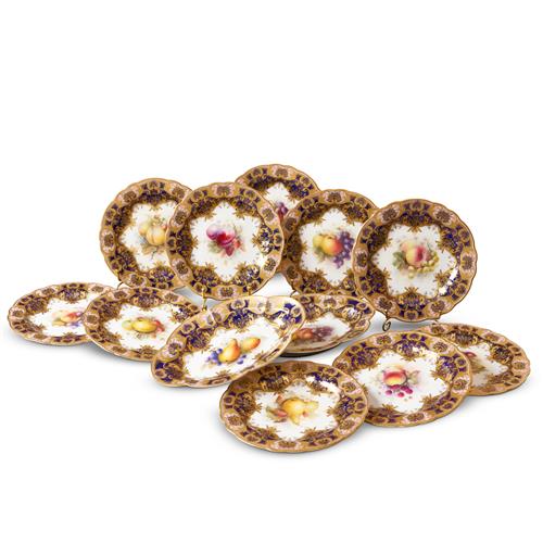 A Well-Matched Royal Worcester Porcelain Dessert Service Decorated By Richard Sebright And Others Variously 1910s-1920s