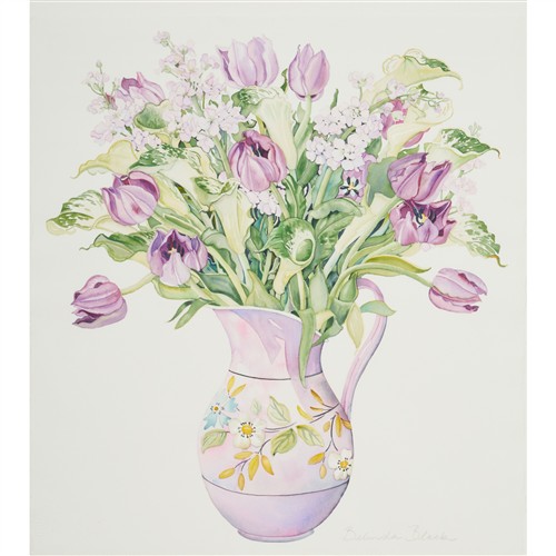 BELINDA BLACK (20th century) Still Life of a Spring Bouquet in Ewer watercolour on paper 88 x 81cm (61 x 56cm framed)
