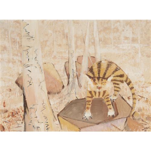 CLIFTON PUGH (1924-1990) (Feral Cat) 1976 oil on board 55 x 74.5cm