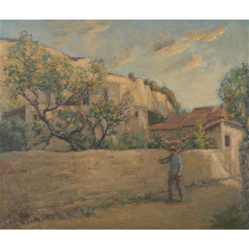 RUPERT BUNNY (1864-1947) Village Street Scene, South of France oil on canvas 49.5 x 59cm