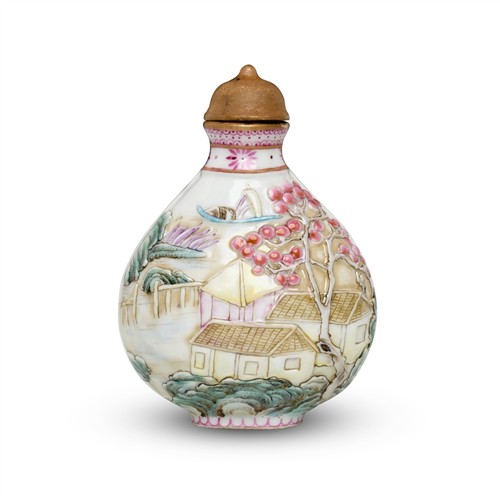 A Chinese Carved Famille Rose Snuff Bottle, Qianlong Mark