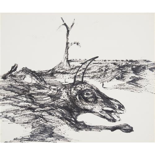 35 · SIDNEY NOLAN (1917-1992) Drought 1955 ink on paper 25.5 x 30.5cm