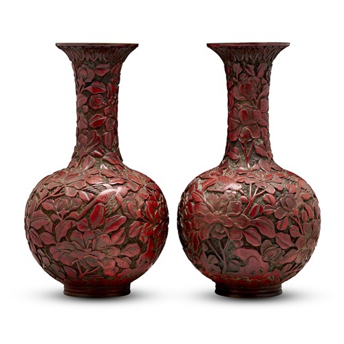 A PAIR OF CHINESE CINNABAR VASES, QING DYNASTY, 19TH CENTURY