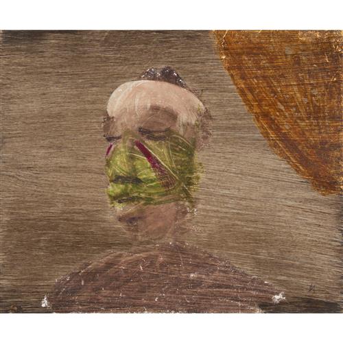 41 · SIDNEY NOLAN (1917-1992) (Figure with Decorated Face) c.1967 mixed media on paper 25.5 x 30.5cm