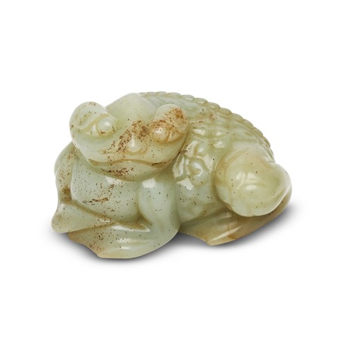 A Chinese Celadon Jade Carving Of A Three-Legged Toad, Qing Dynasty (1644 - 1911)
