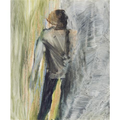 44 · SIDNEY NOLAN (1917-1992) (Standing Figure) c.1965 mixed media on paper 30.5 x 25.5cm