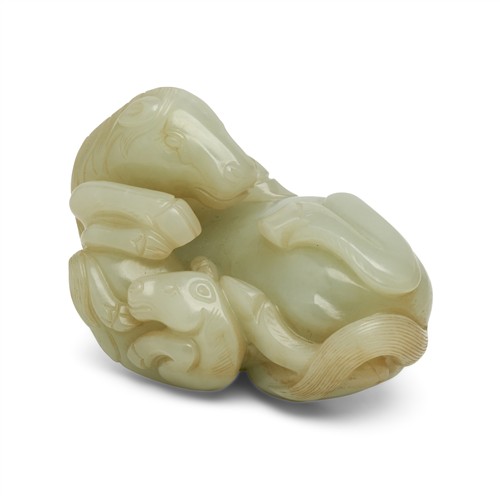 53 · A CHINESE WHITE JADE CARVING OF TWO HORSES, MING/QING DYNASTY, 17TH CENTURY
