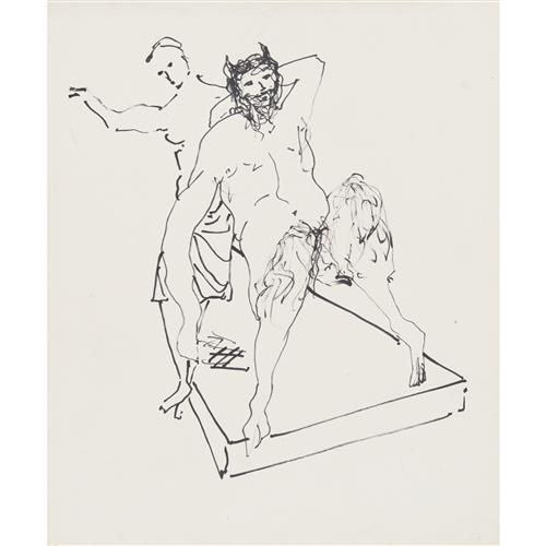 47 · SIDNEY NOLAN (1917-1992) (Faun and woman) c.1950 ink on paper 30.5 x 25.5cm