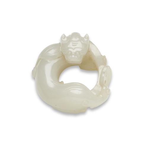 A Chinese White Jade Carved 'Chilong Dragon' Pendant, Mid-Qing Dynasty, 18th Century