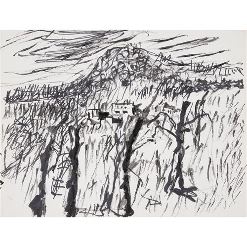 53 · SIDNEY NOLAN (1917-1992) Camp 1951 ink on paper 25 x 33cm