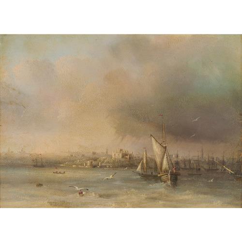 GEORGE EDWARDS PEACOCK (1806-1890) Sydney N.S.W in a S.W. Squall 1845 oil on canvas on panel 13.5 x 18.5cm