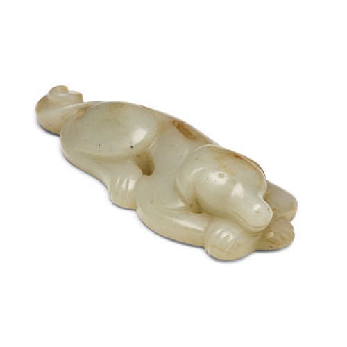 61 · A CHINESE WHITE JADE CARVING OF A DOG, SONG/MING DYNASTY, 11TH/17TH CENTURY