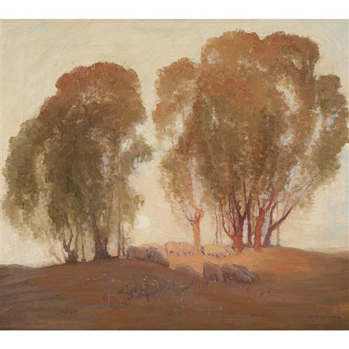 ELIOTH GRUNER (1882-1939) (Sheep in Landscape) 1919 oil on canvas 39 x 44.5cm