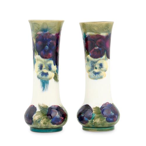 A Pair Of Early William Moorcroft 'Pansy' Pattern Vases Circa 1916