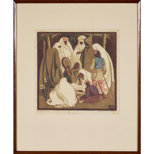 27 · NORBERTINE VON BRESSLERN-ROTH (Austrian, 1891-1978) Musicians linocut 22.5 x 23cm (44.5 x 37cm framed)