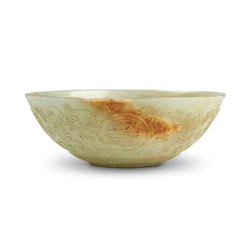 A CHINESE CELADON JADE CARVED BOWL, LATE QING/REPUBLIC PERIOD, LATE 19TH/EARLY 20TH CENTURY
