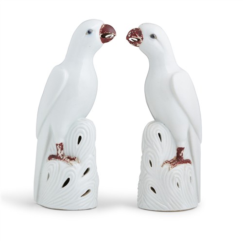 A Pair Of Chinese White Glaze Parrots, Qing Dynasty ,18th/19th Century