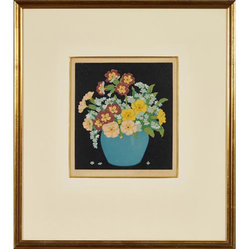 17 · HALL THORPE (1879-1947) Forget Me Nots woodcut 16.5 x 15.5cm (39 x 35cm framed)
