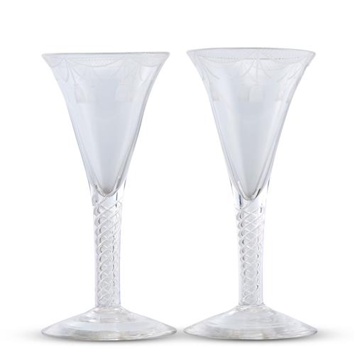 7 · A PAIR OF GEORGE II WINE GLASSES Mid-18th century, circa 1740