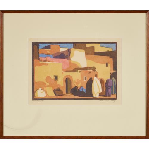 26 · NORBERTINE VON BRESSLERN-ROTH (Austrian, 1891-1978) Altstadt (Historic City) linocut 17.5 x 26cm (39.5 x 46cm framed)