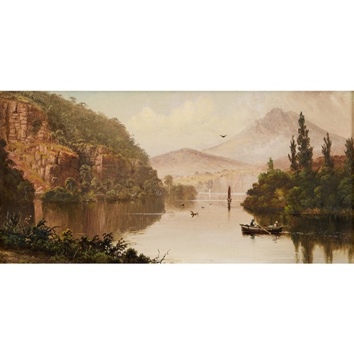 1 · HAUGHTON FORREST (1826-1925) River Derwent, Tasmania oil on board 14.5 x 30cm (29 x 44cm framed)