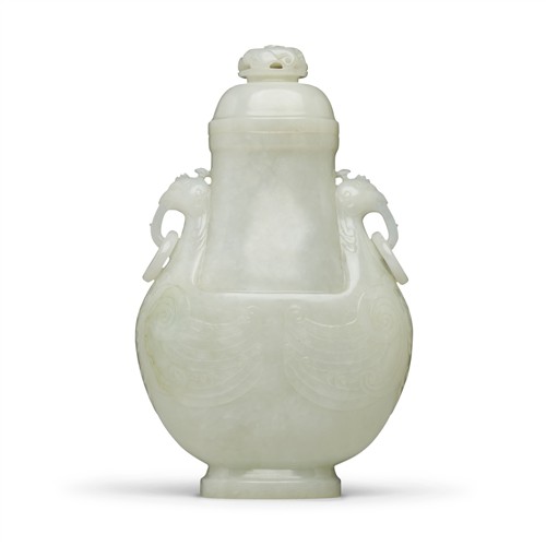 75 · A LARGE AND FINE CHINESE WHITE JADE CARVED 'PHOENIX' VASE AND COVER, QING DYNASTY (1644 - 1911)