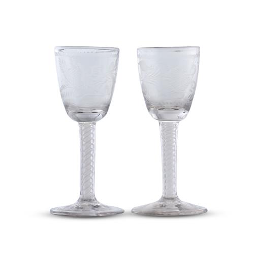 9 · A PAIR OF GEORGE II WINE GLASSES Mid-18th century, circa 1750