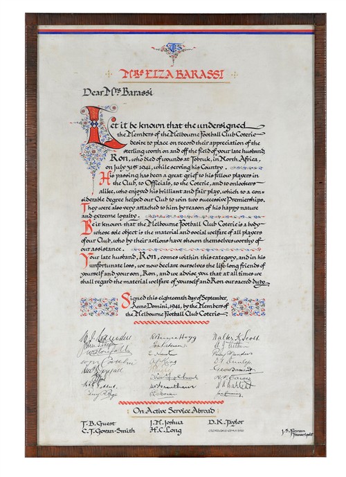1068 · MELBOURNE FOOTBALL CLUB PLEDGE TO ELZA AND RON BARASSI