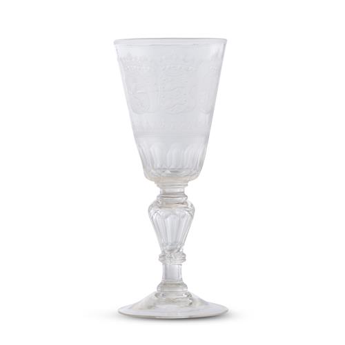 2 · A GERMAN ENGRAVED ARMORIAL GLASS GOBLET Mid-18th century