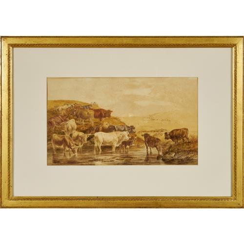 7 · WILLIAM LUKER (1828-1905) Cattle Drinking in a Creek 1858 watercolour on paper 24 x 41.5cm (48 x 67.5cm framed)