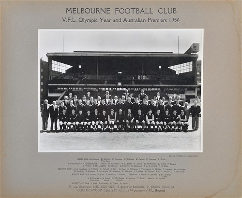 A 1956 MELBOURNE FOOTBALL CLUB VFL PREMIERS TEAM PHOTOGRAPH