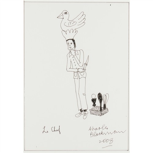CHARLES BLACKMAN (1928-2018) Le Chef 2008 ink on paper 41.5 x 29.5cm; 66 x 52cm (frame)