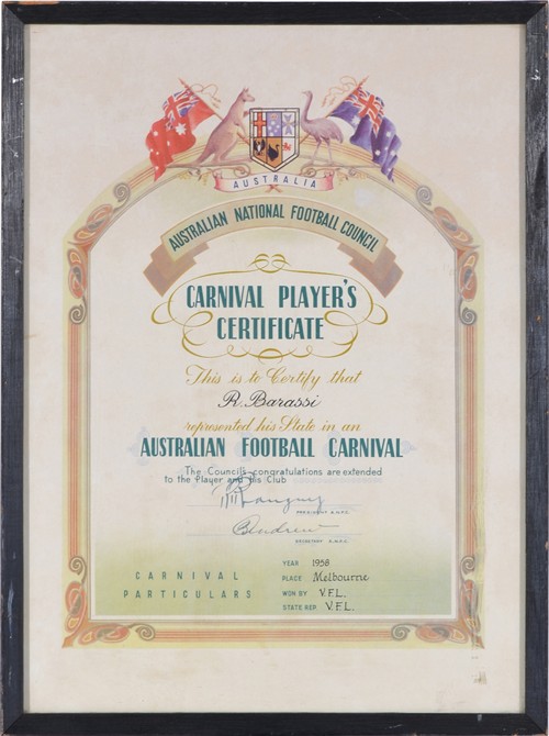 2015 · A 1958 AUSTRALIAN NATIONAL FOOTBALL COUNCIL CARNIVAL PLAYER'S CERTIFICATE