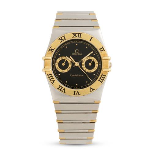 OMEGA CONSTELLATION A STAINLESS STEEL AND GOLD BRACELET WATCH CIRCA 1995