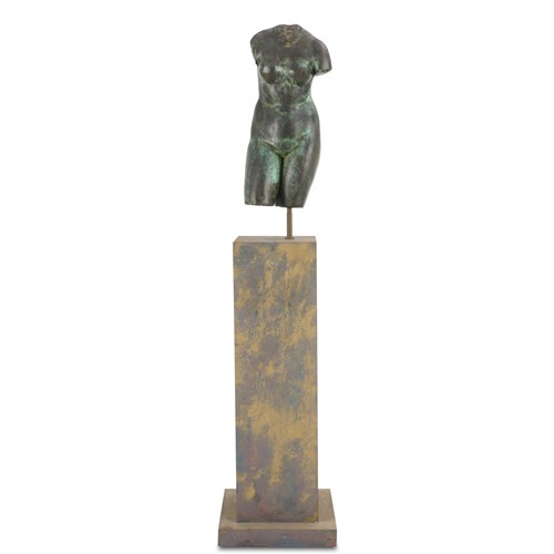 A BRONZE TORSO OF A WOMAN IN CLASSICAL MANNER, ON A PLINTH Late 20th century