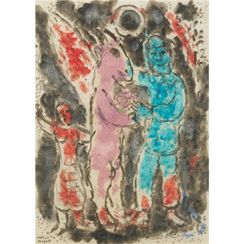 MARC CHAGALL (Russian-French, 1887-1985) L'Animal Aile 1974 monotype in colours on Japon nacré paper, unique 42 x 32cm (plate); 67 x