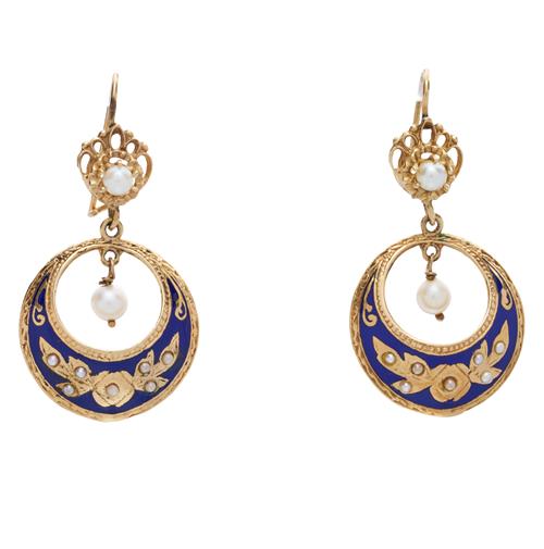 15 · ANTIQUE PAIR OF SEED PEARL AND ENAMEL EARRINGS Property of a Private Sydney Collector