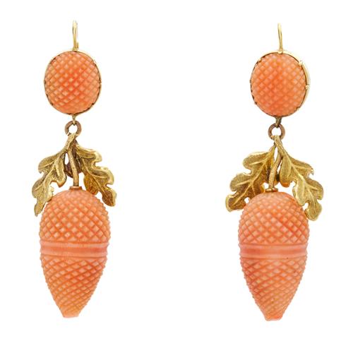 RARE PAIR OF CORAL AND GOLD EARRINGS, CIRCA 1850 Property of a Private Sydney Collector