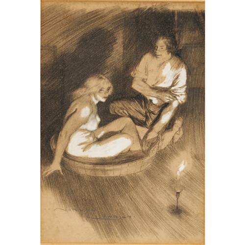 27 · NORMAN LINDSAY (1879-1969) The Bath charcoal and Chinese white on paper 29.5 x 20.5cm (49.5 x 40cm framed)
