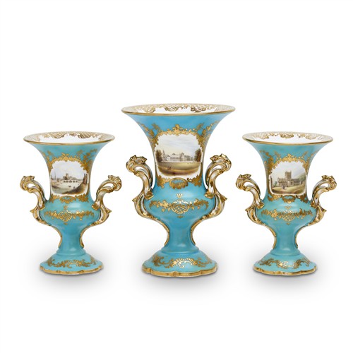 14 · A GARNITURE SET OF THREE COALPORT PORCELAIN VASES DECORATED BY GEORGE SPARKS Circa 1836