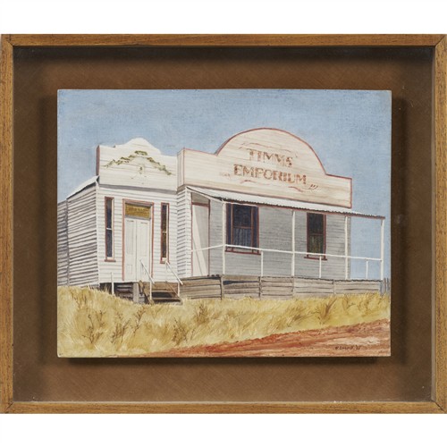 34 · HELEN OGILVIE (1902-1993) Timms Emporium 1965 tempera on board 20 x 25.5cm