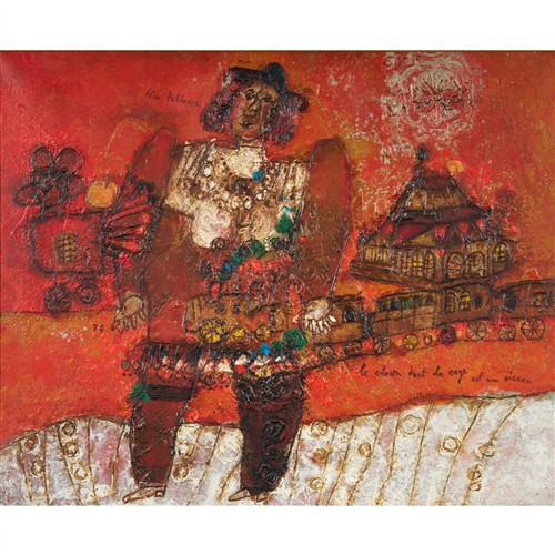 71 · THEO TOBIASSE (French, 1927-2012) The Clown Whose Cage is a Bird (Le Clown Dont la Cage est un Oiseau) oil on canvas 60 x 73cm (69 x...