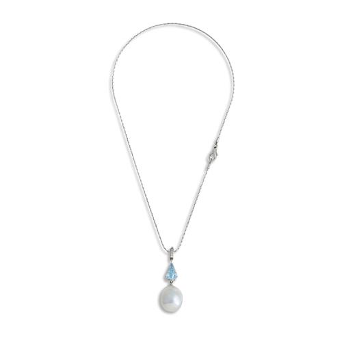 14ct Gold, South Sea Pearl And Aquamarine Enhancer Pendant