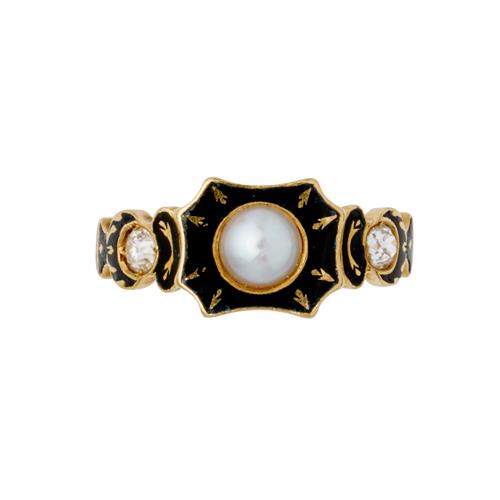 MEMENTO MORI ENAMEL, PEARL AND DIAMOND RING, CIRCA 1853 Property of a Private Sydney Collector