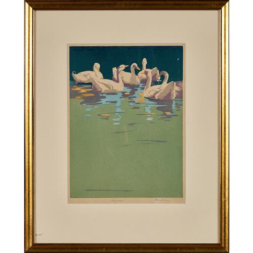 16 · ALLAN JORDAN (1898-1982) Scandal linocut 25 x 19cm (42.5 x 34.5cm framed)