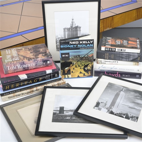 A GROUP OF ART BIOGRAPHIES AND ART REFERENCE BOOKS TOGETHER WITH FOUR FRAMED ARCHITECTURAL PHOTOGRAPHS